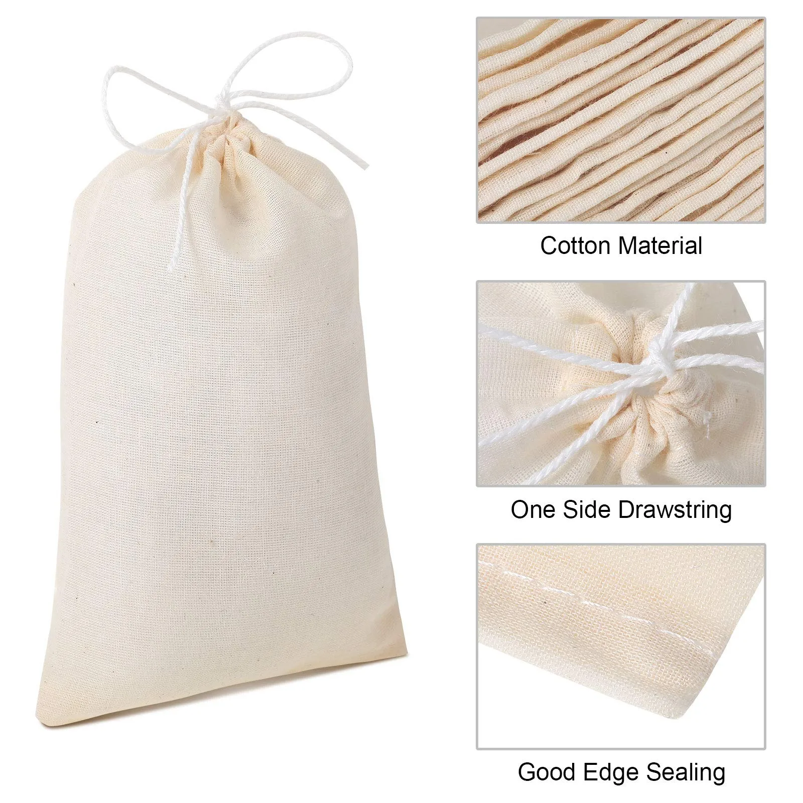 50 Pieces Cheesecloth Bags Tea Strainer Bags Reusable Coffee Tea Brew Herb Bags Muslin Drawstring Bags Mesh Filter Bags for Office Home Kitchen, Beige (4 x 6 Inch)