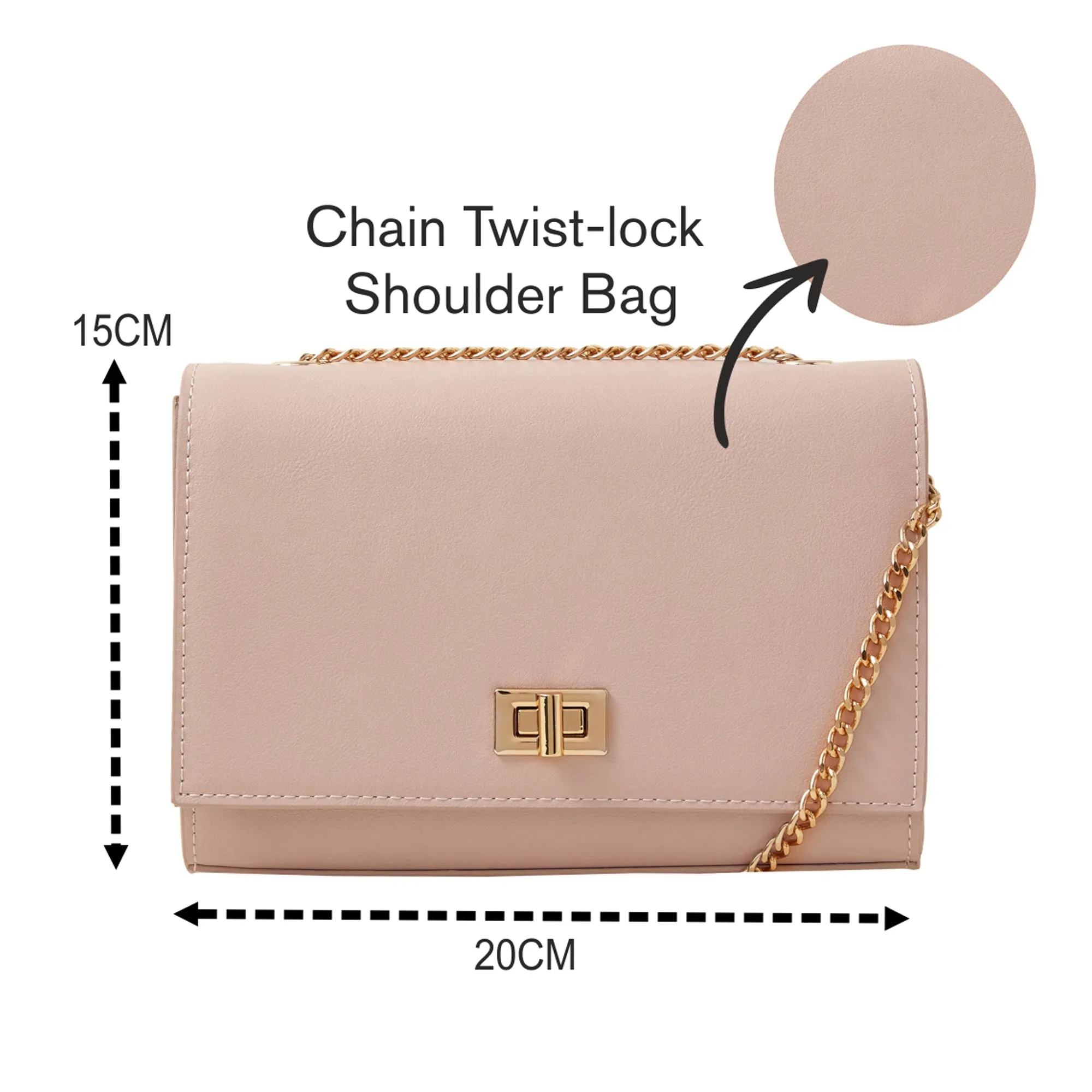 Accessorize London Women's Pink Chain Twist-Lock Shoulder Bag