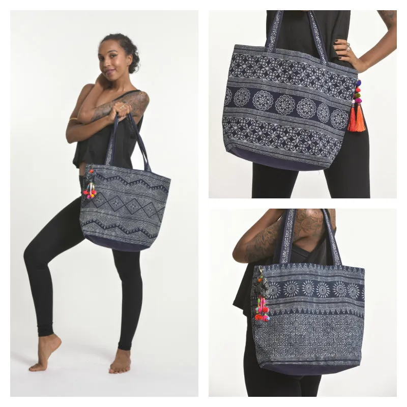 Assorted 3 Piece Indigo Print Tote Bag