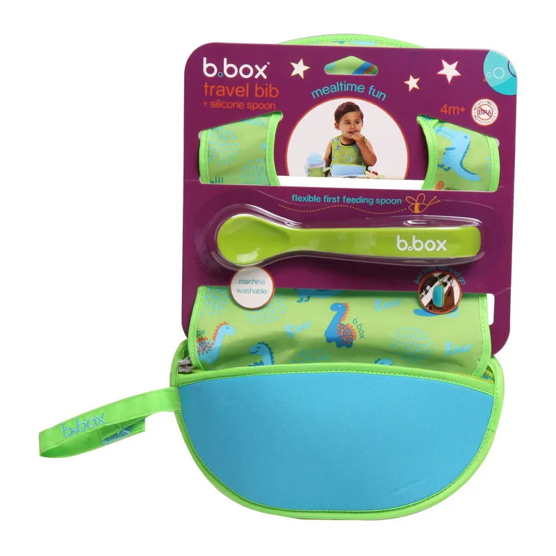 B.box Travel Bib   Silicone Spoon (Dino Time)