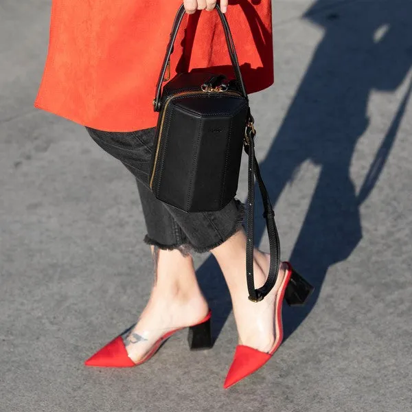 Black Harper Orange Leather Bucket Bag