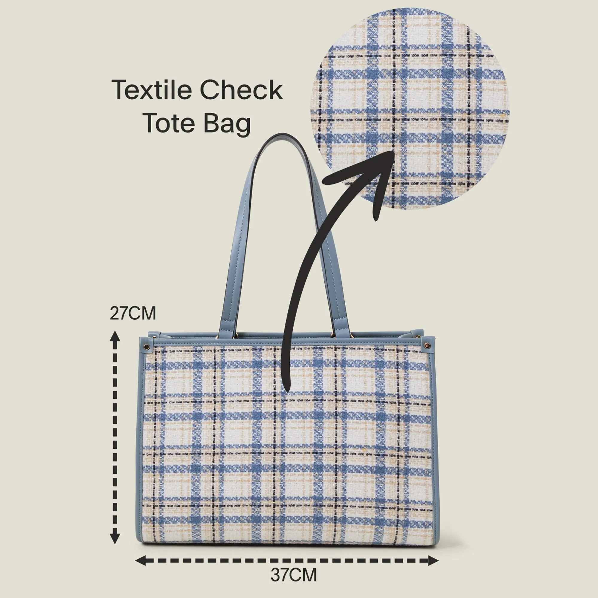 Blue Textile Check Tote Bag