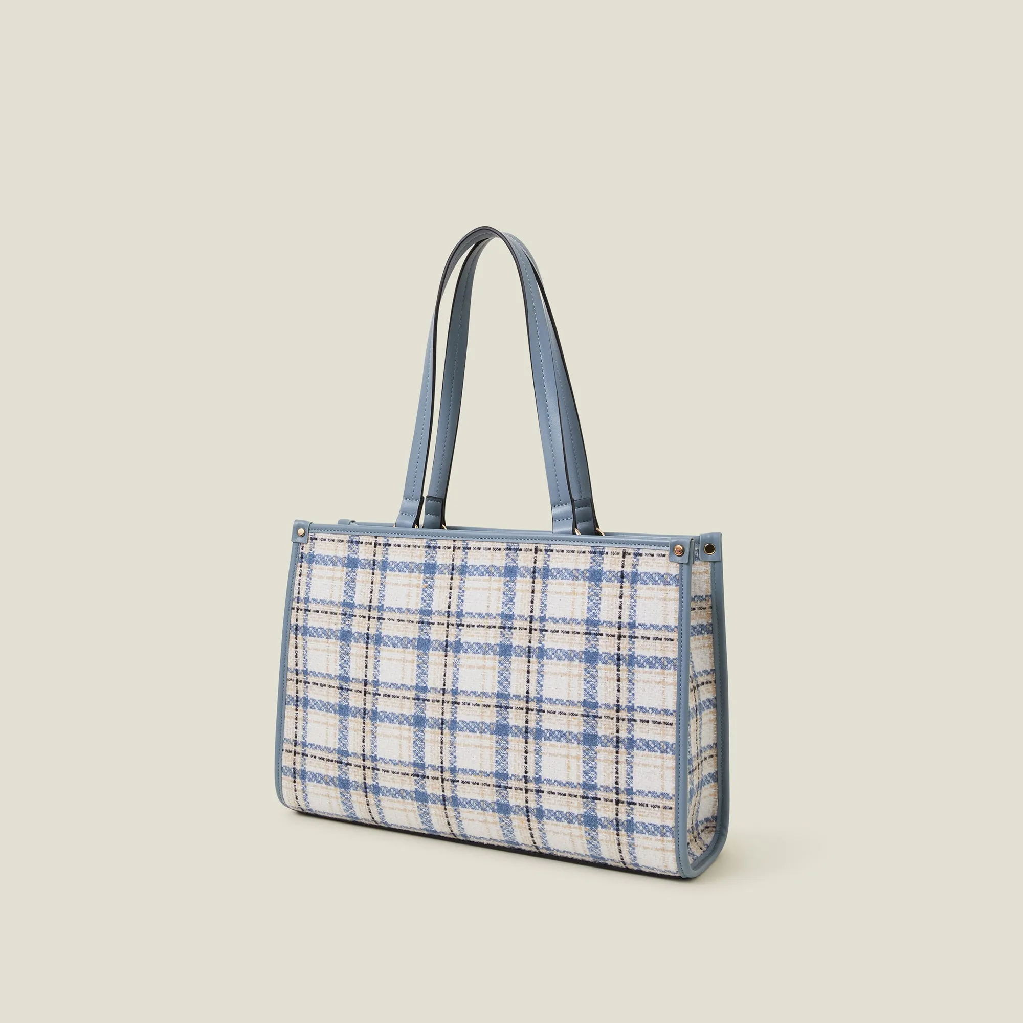 Blue Textile Check Tote Bag