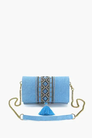 Boho Chic Beaded Denim Clutch