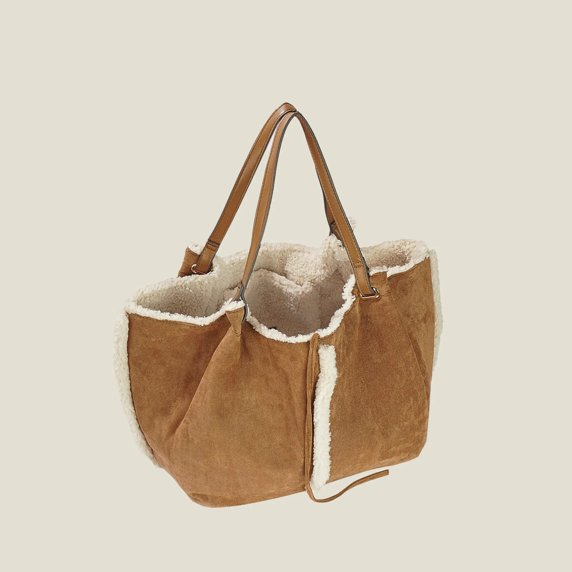 Brown Shearling Reversible Shoulder Bag