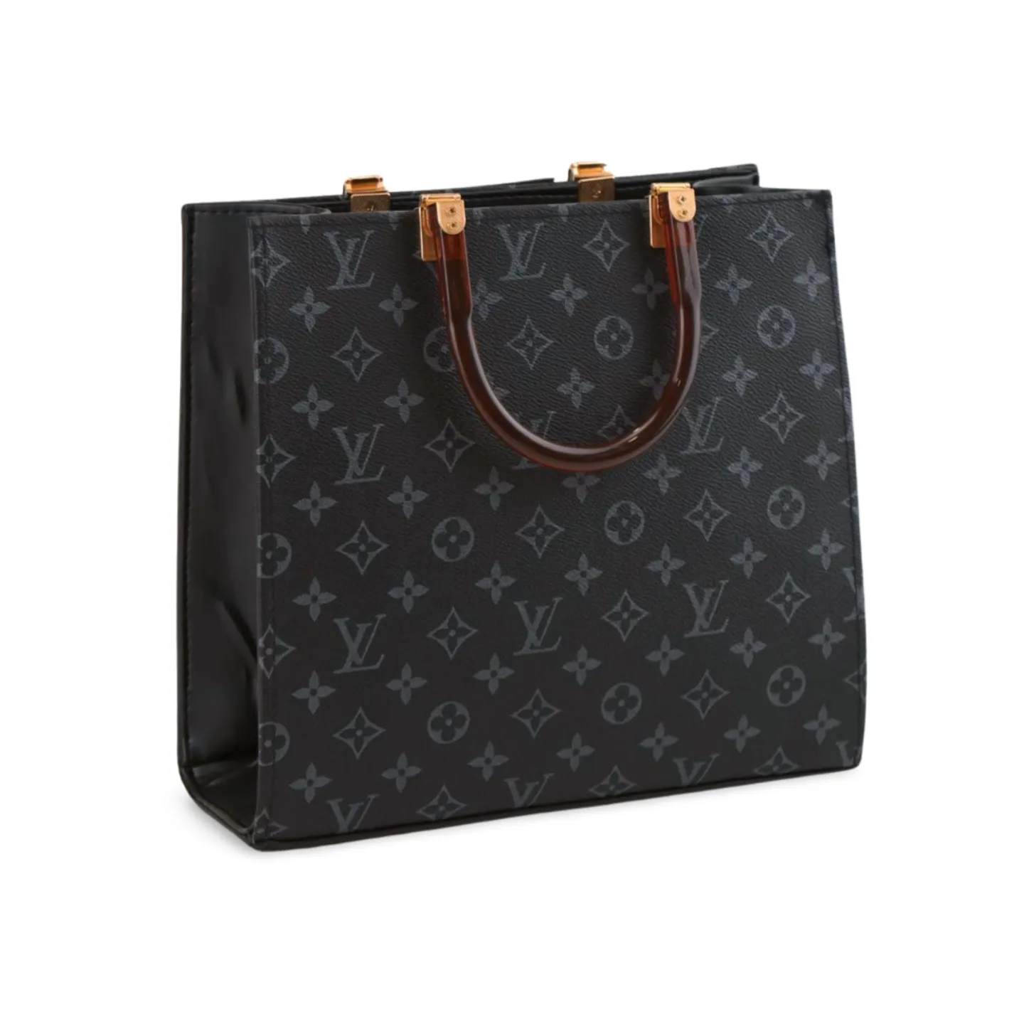 Chic Checkered Tote Bag with Plastic Handles and Strap