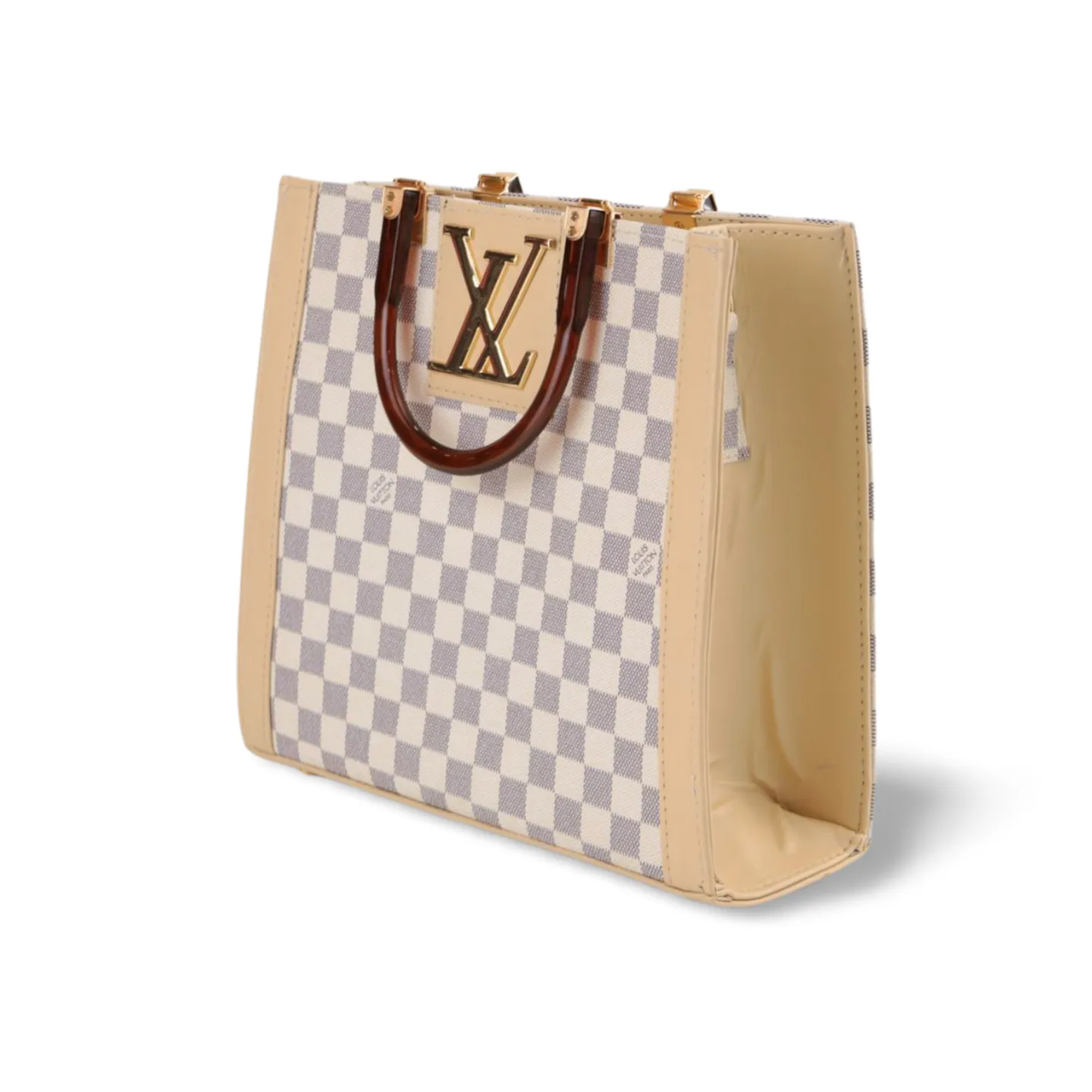 Chic Checkered Tote Bag with Plastic Handles and Strap