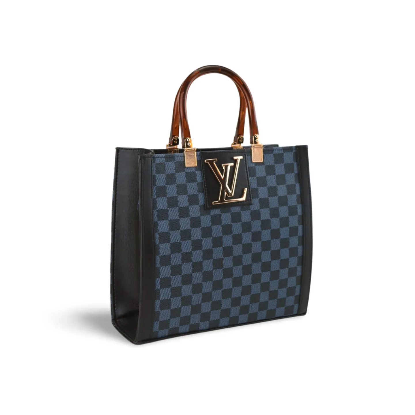 Chic Checkered Tote Bag with Plastic Handles and Strap