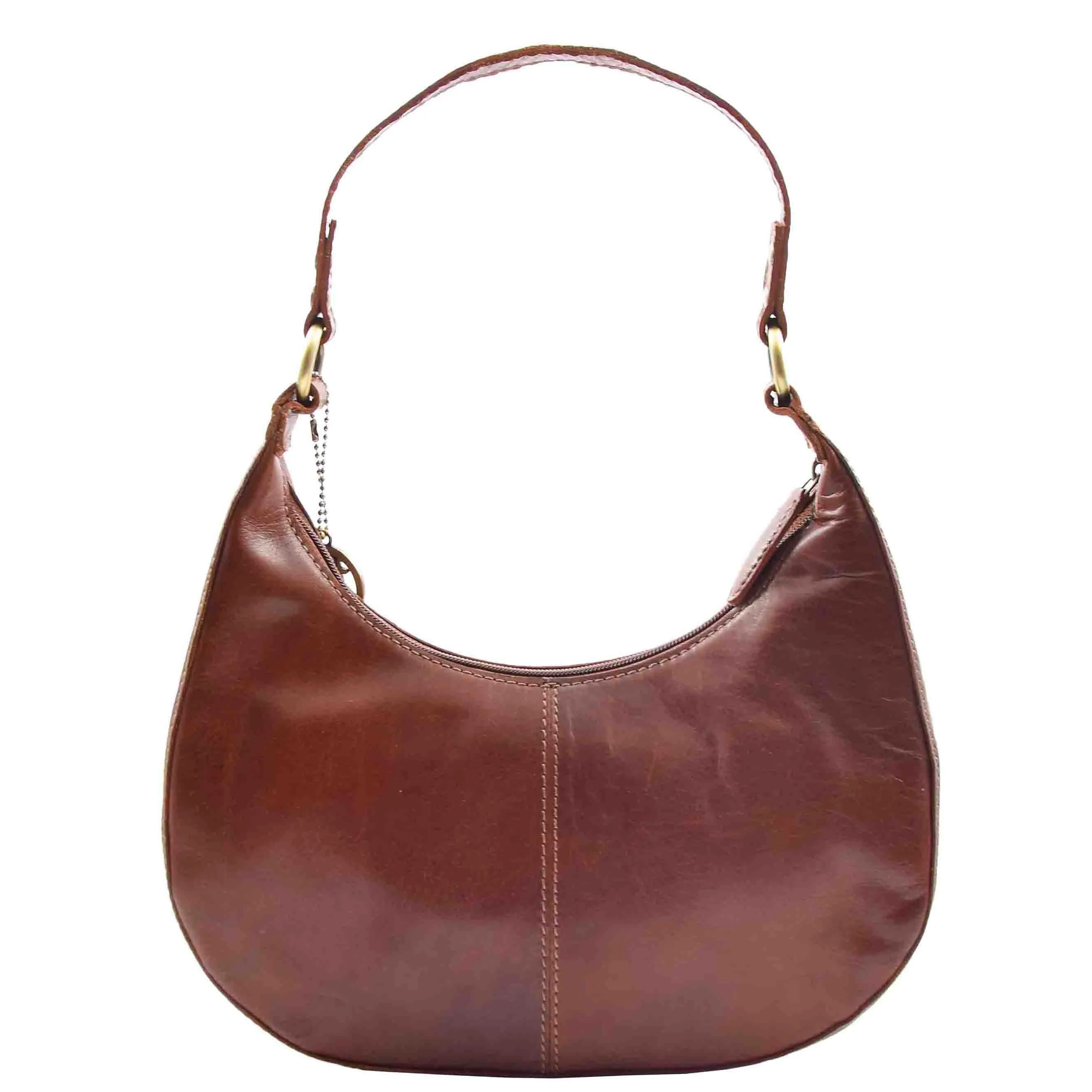 Classic Shoulder Hobo Real Leather Zip Bag GEMMA Chestnut