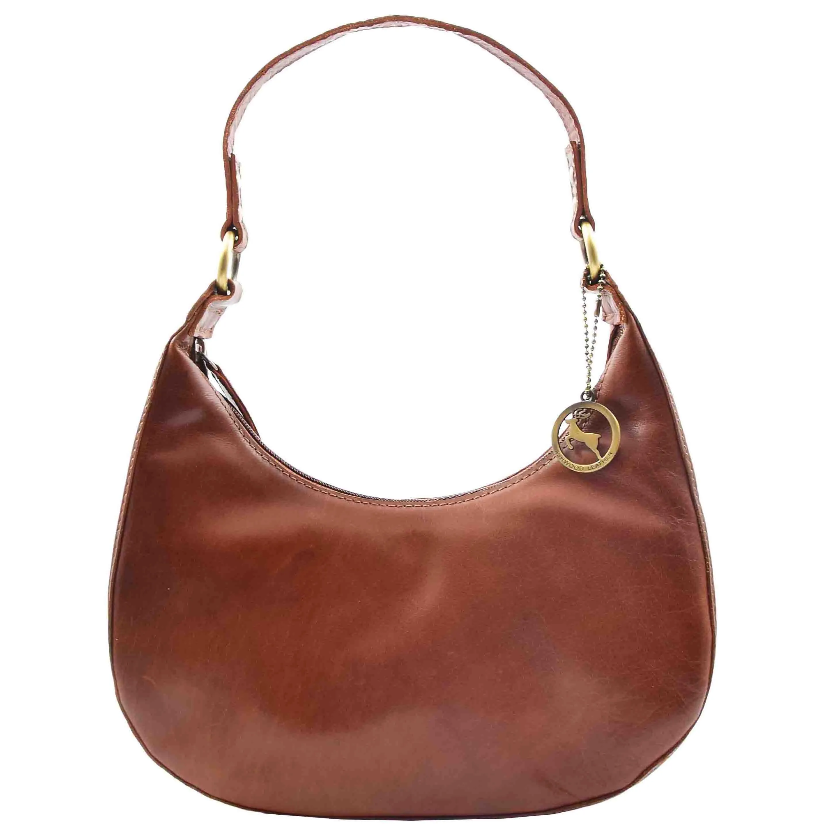 Classic Shoulder Hobo Real Leather Zip Bag GEMMA Chestnut