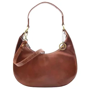 Classic Shoulder Hobo Real Leather Zip Bag GEMMA Chestnut