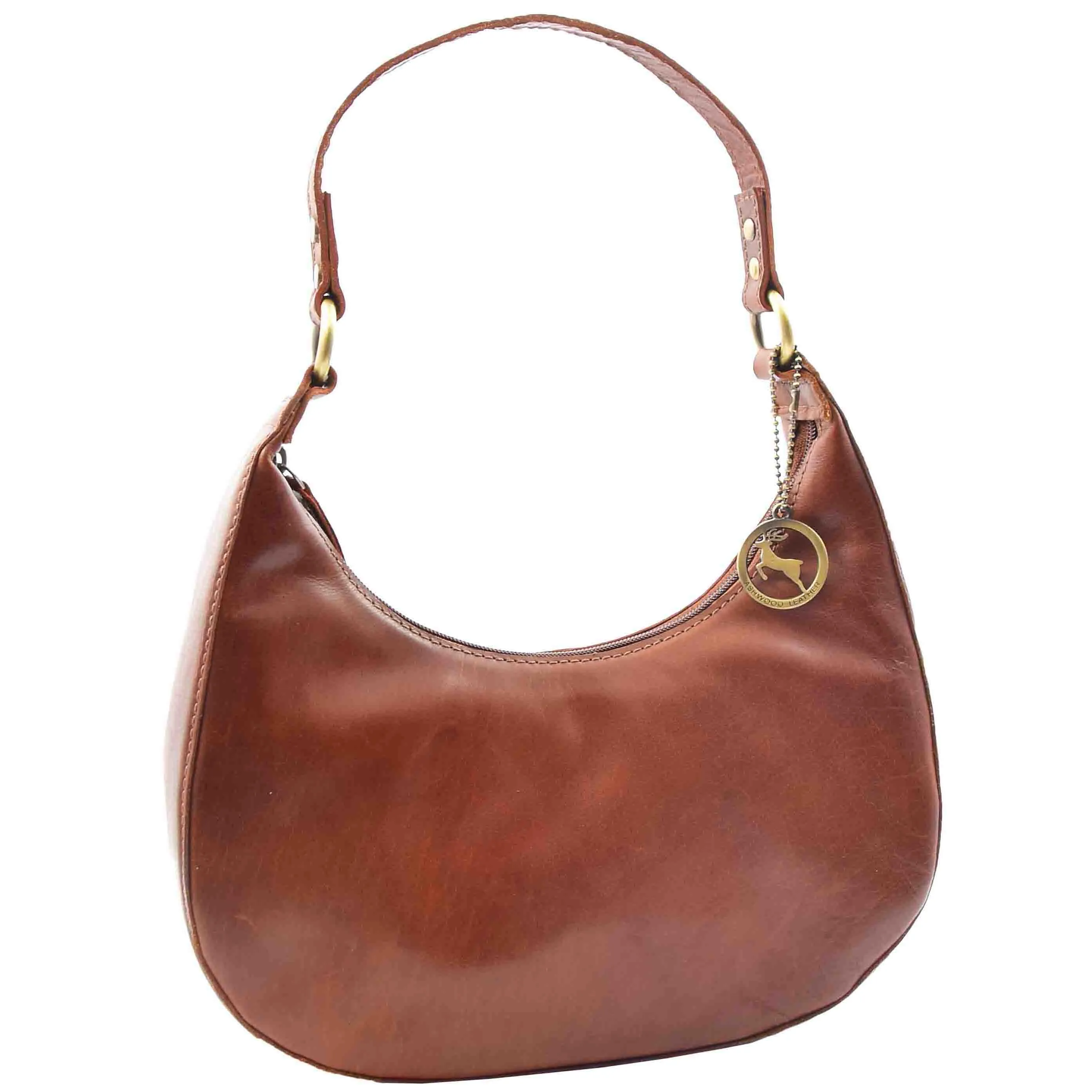 Classic Shoulder Hobo Real Leather Zip Bag GEMMA Chestnut