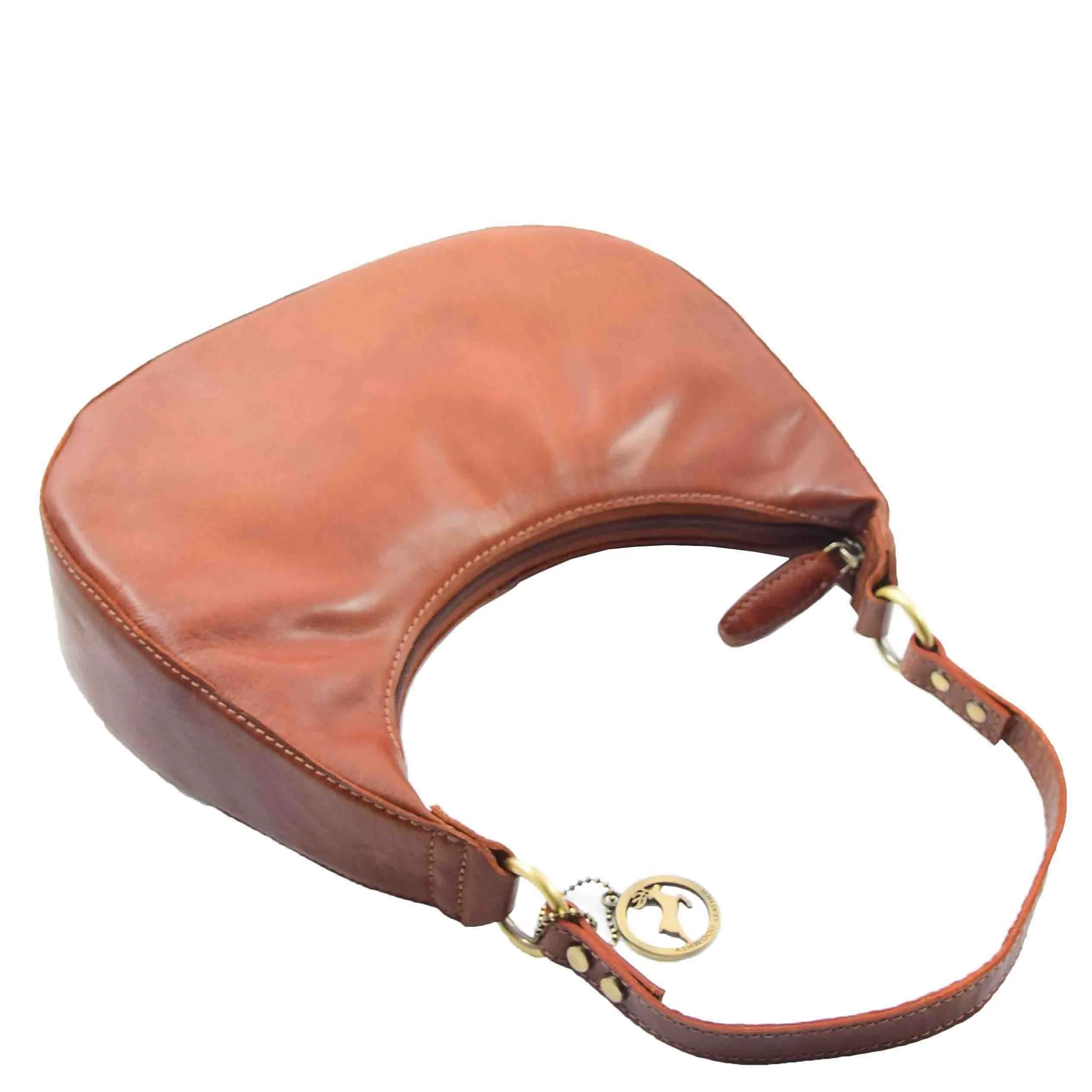 Classic Shoulder Hobo Real Leather Zip Bag GEMMA Chestnut