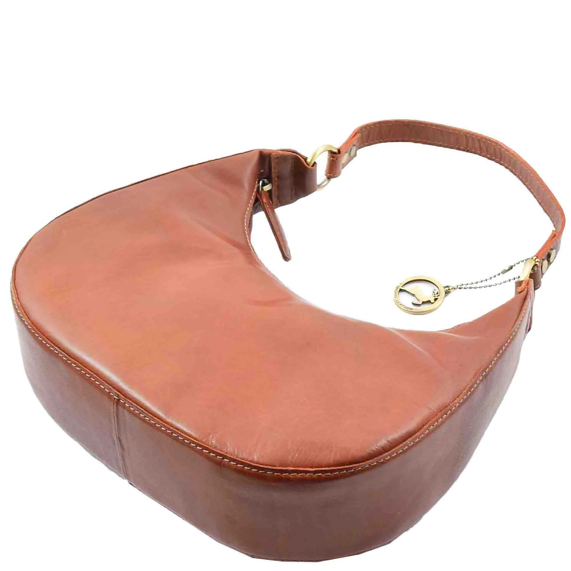 Classic Shoulder Hobo Real Leather Zip Bag GEMMA Chestnut