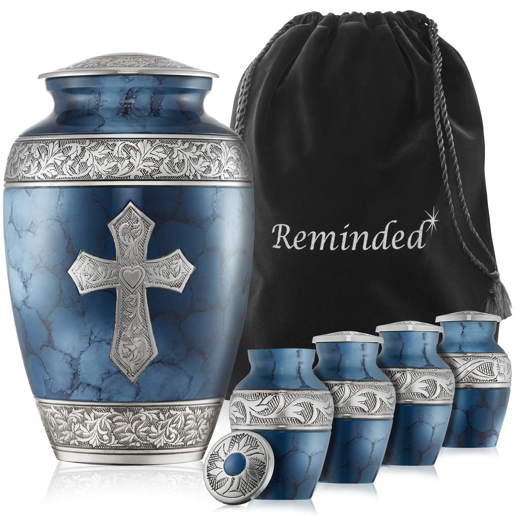 Cross Cremation Urns for Human Ashes - 1 Adult   4 Keepsake