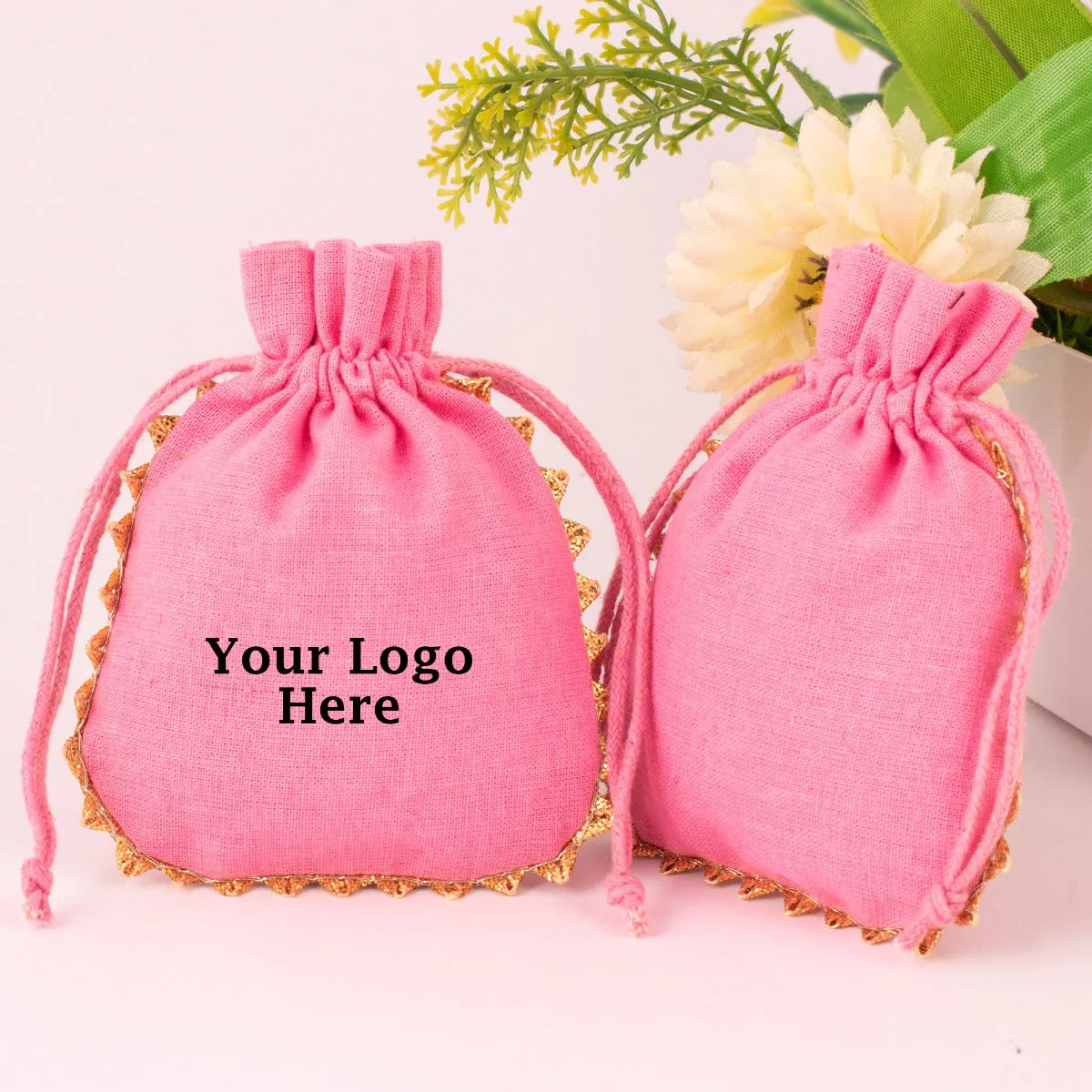 Custom Drawstring Bags Pink Cotton Bags Personalized Logo Name Print Jewelry Packaging Bags Pouches Chic Wedding Favor Bags