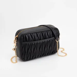 Dana Textured Crossbody Bag With Chain Strap, Black