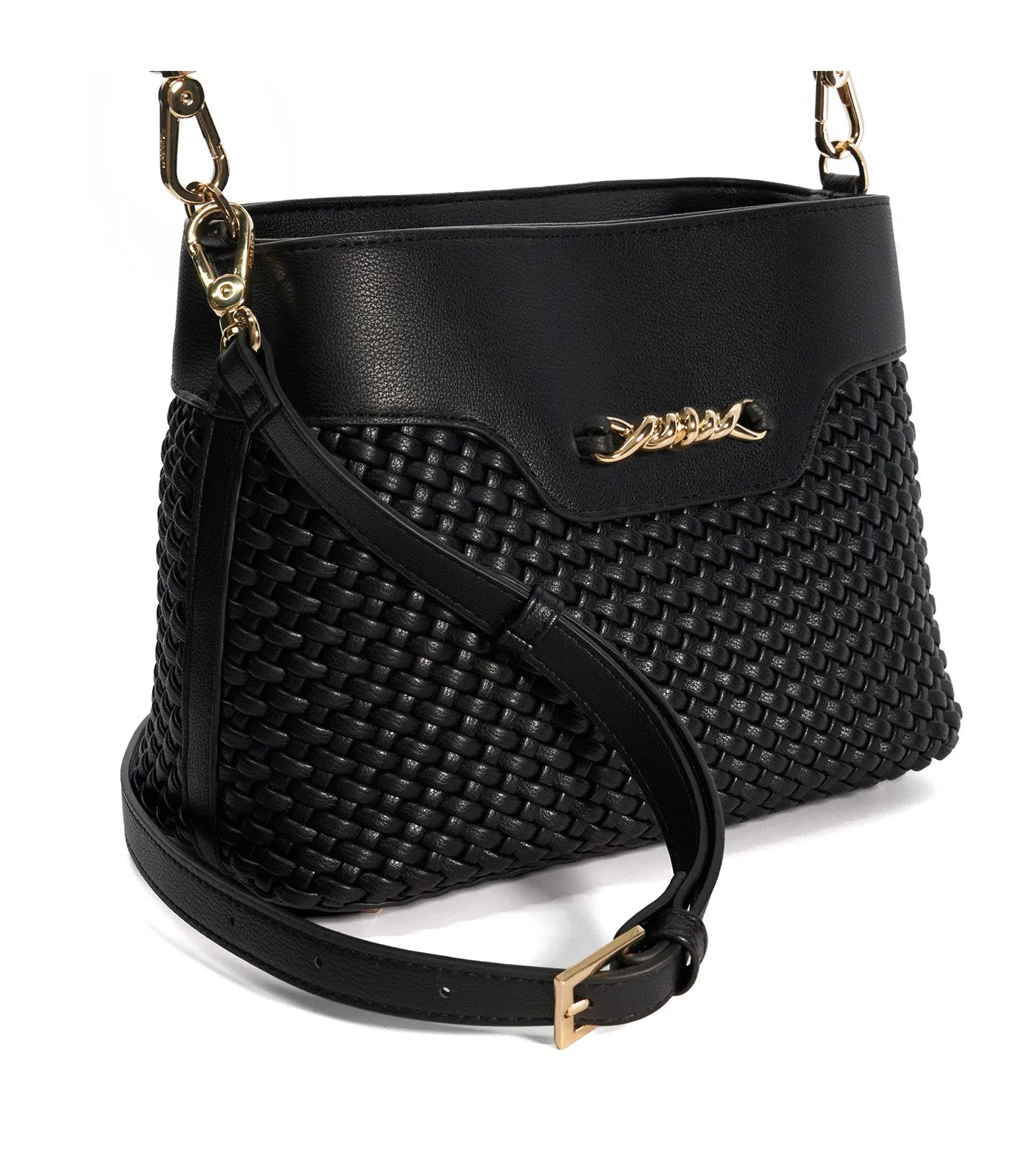 Dinidelphi Woven Crossbody Bucket Bag Black