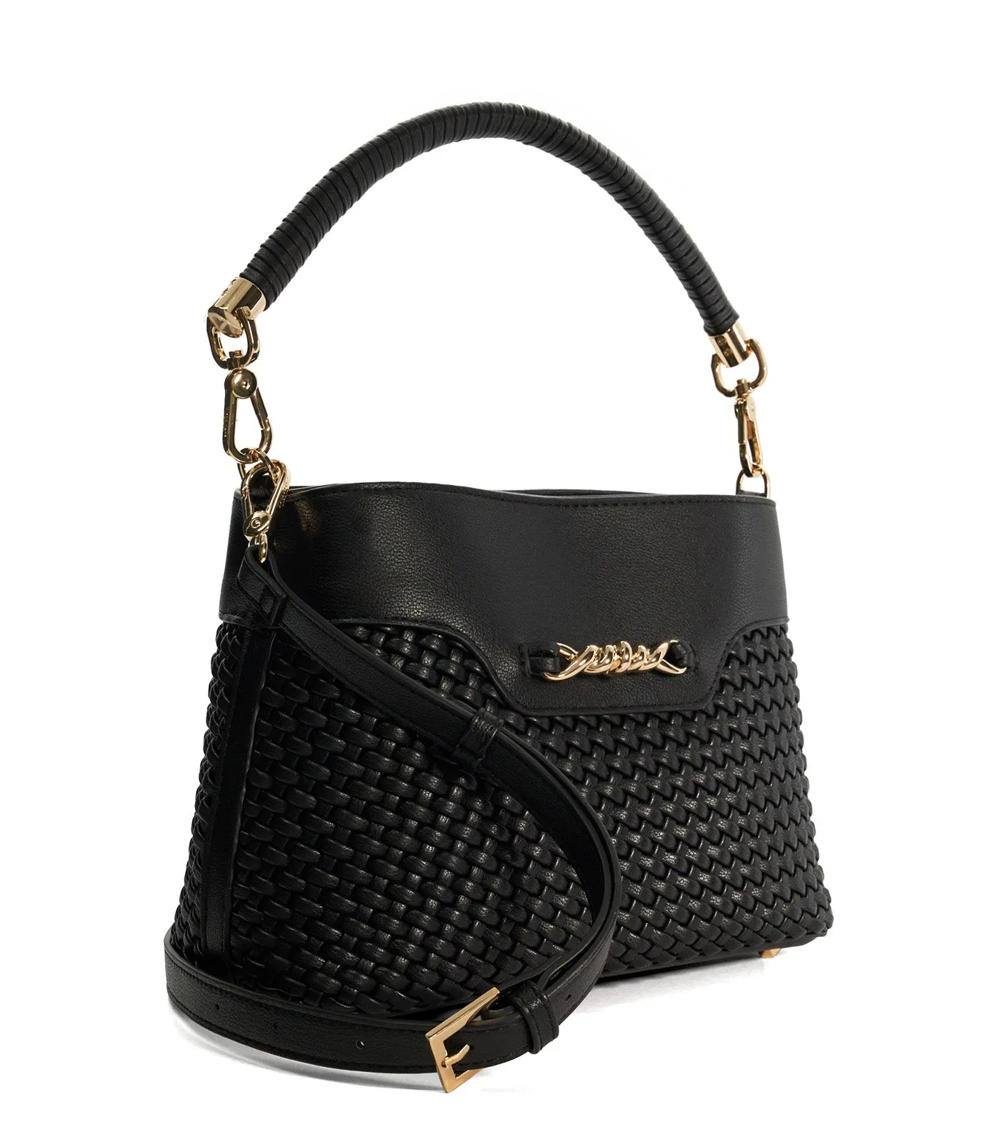 Dinidelphi Woven Crossbody Bucket Bag Black