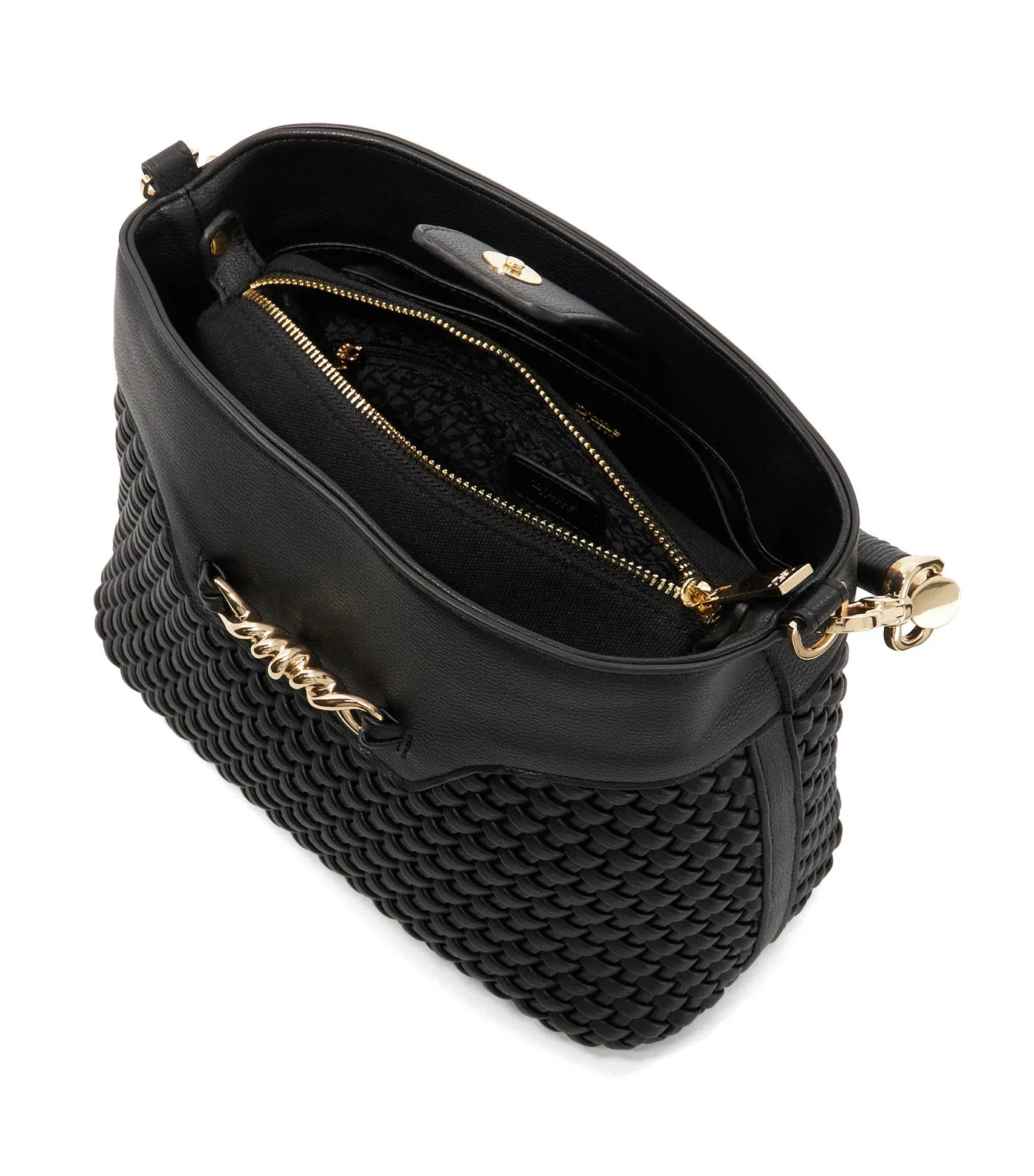 Dinidelphi Woven Crossbody Bucket Bag Black