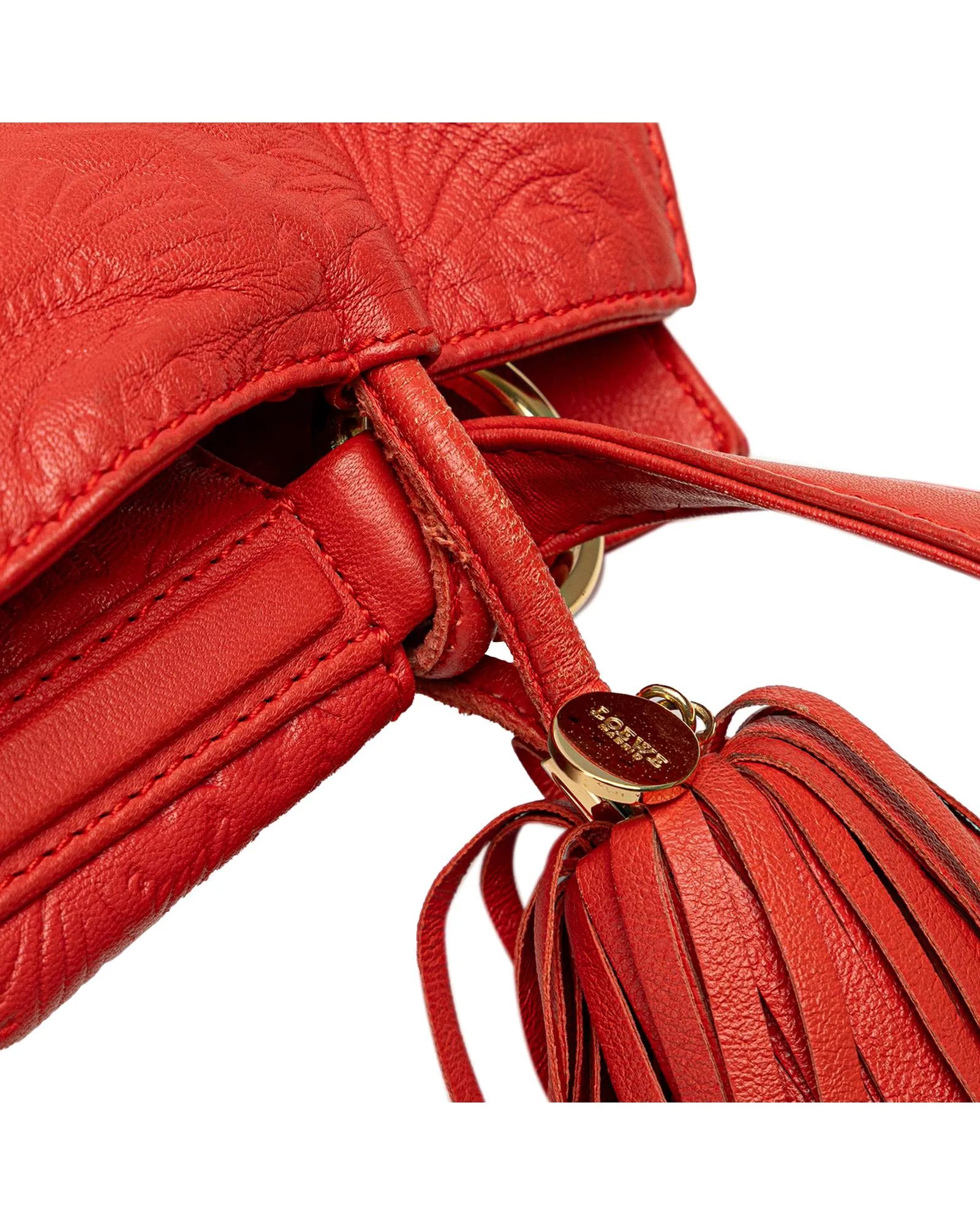 Embossed Leather Flamenco Tassel Crossbody Bag with Snap Closure