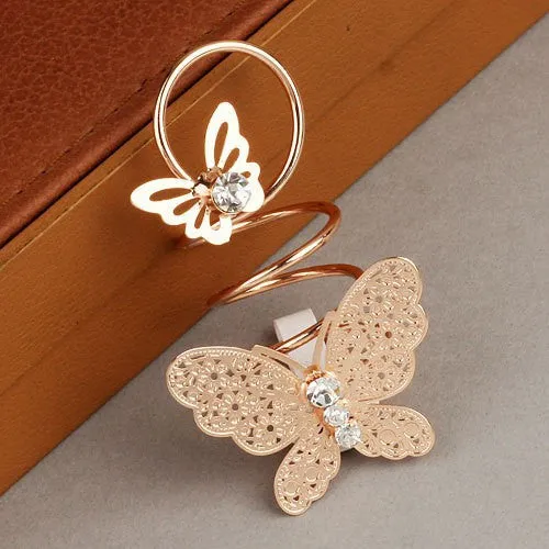 Fashion Double Alloy Rhinestone Butterfly Ring Wedding Ring 18K Gold Plated Fashion Brand CZ Diamond Jewelry