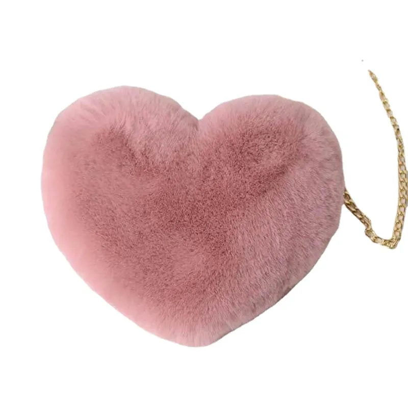 Fashion Women's Heart Shaped Handbags Cute Kawaii Faux Fur Crossbody Bags Wallet Purse Chain Shoulder Bag Lady Handbag