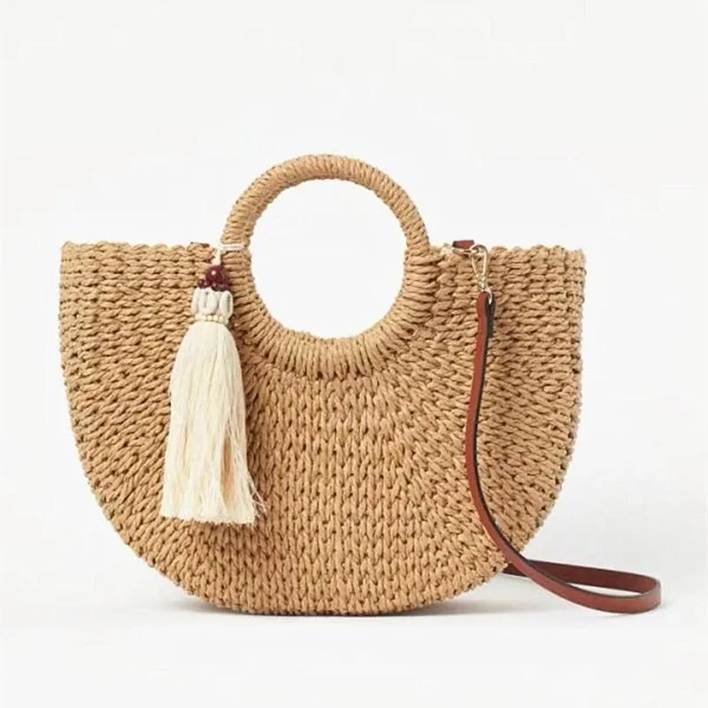 Fashion Women's Moon Shape Bohemian Straw Shoulder Bags