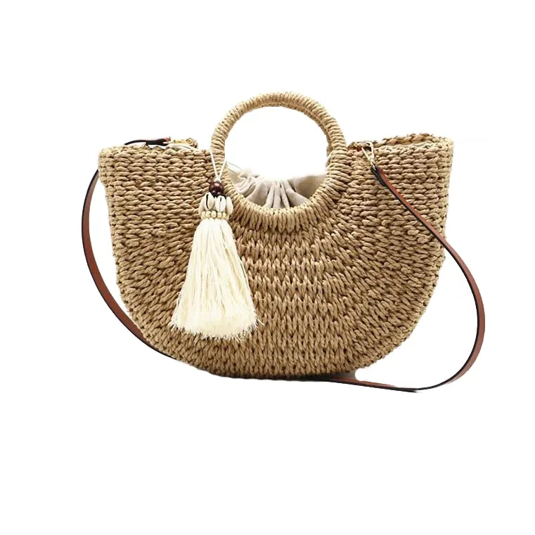 Fashion Women's Moon Shape Bohemian Straw Shoulder Bags