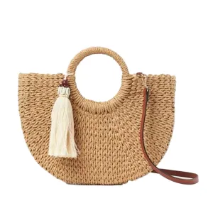 Fashion Women's Moon Shape Bohemian Straw Shoulder Bags