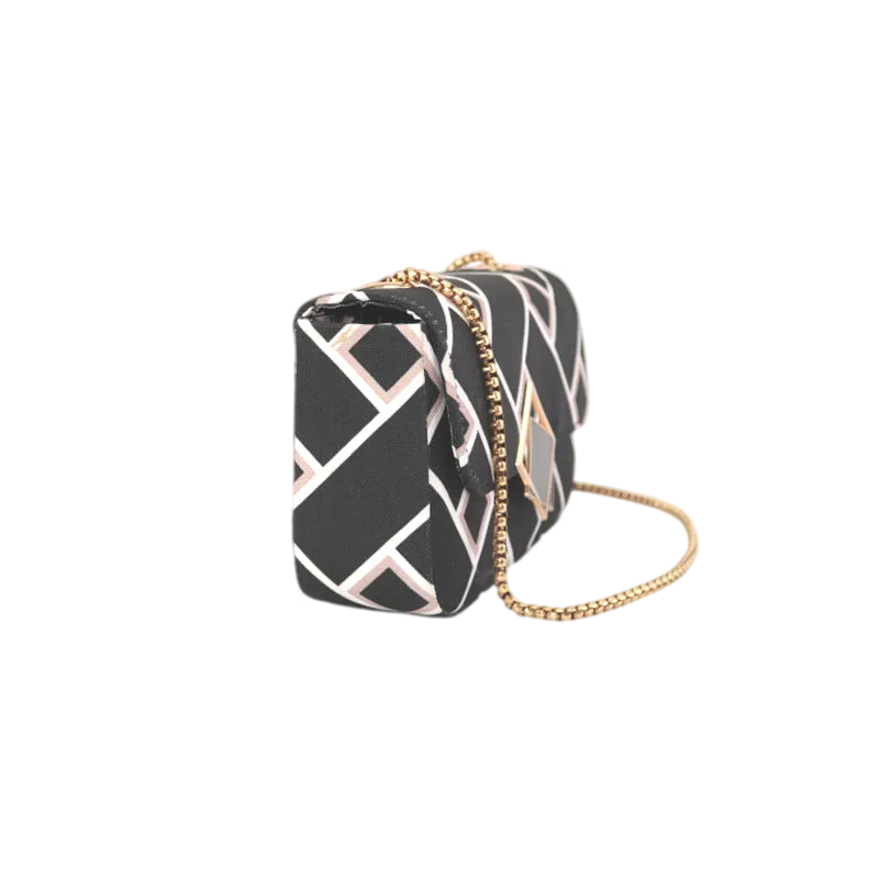 Geometric Crossbody Bag with Gold Chain and Black Square Buckle