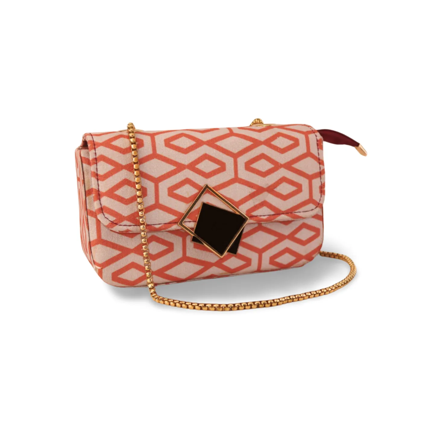 Geometric Crossbody Bag with Gold Chain and Black Square Buckle