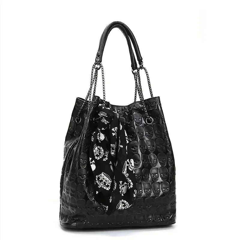 Gothic Skull Print Punk Scarf Decor Trendy Crossbody Tote Shoulder