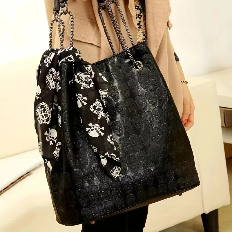 Gothic Skull Print Punk Scarf Decor Trendy Crossbody Tote Shoulder