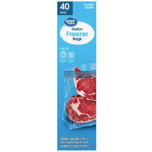 Great Value Freezer  Guard Gallon Double Zipper Freezer Bags, 40 Count