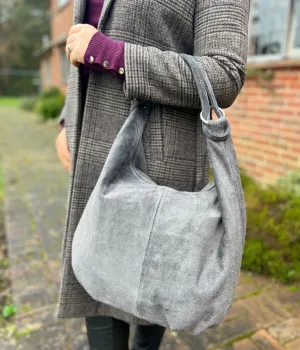 Grey Suede Zipped Tote Bag