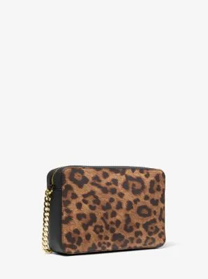 Jet Set Large Leopard Print Canvas Crossbody