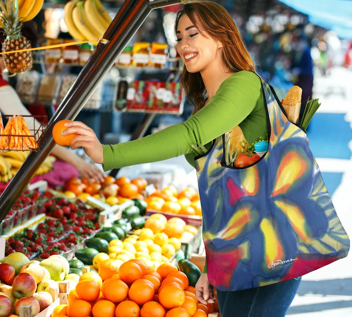 Large Water Color Trop Grocery Bag