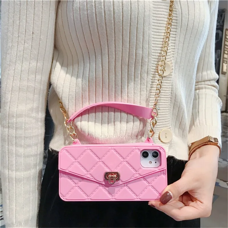 Luxury chain Handbag w Card Slot Wallet Case For iPhone