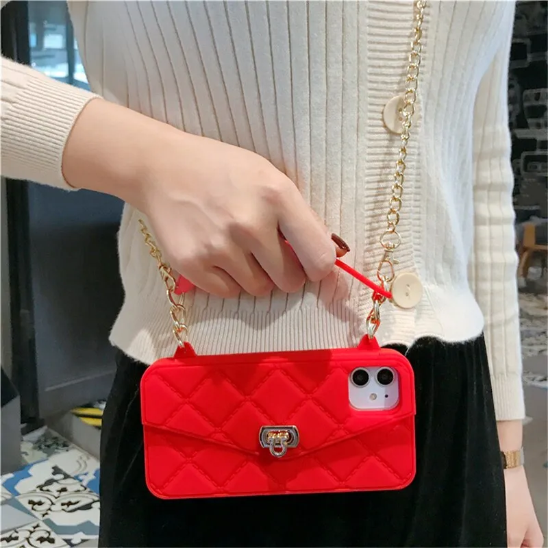 Luxury chain Handbag w Card Slot Wallet Case For iPhone