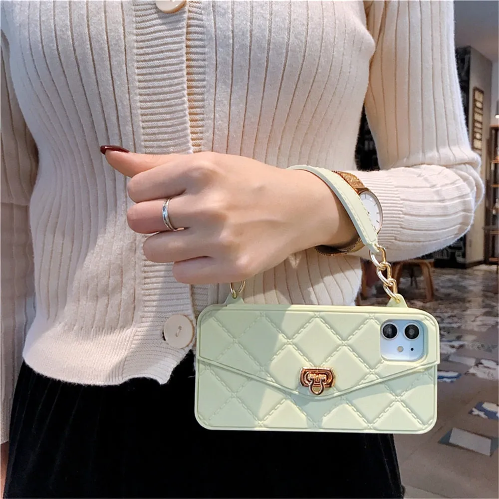 Luxury chain Handbag w Card Slot Wallet Case For iPhone