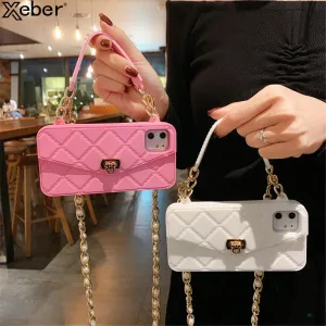 Luxury chain Handbag w Card Slot Wallet Case For iPhone