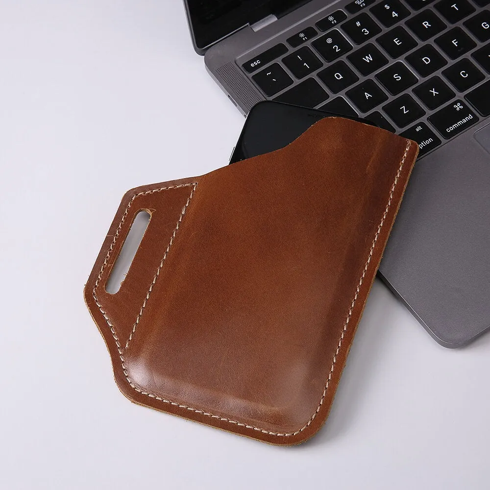 Men's Genuine Leather Convenient Solid Color 6.3inch Phone Case Wallet Belt Bag Waist Bag