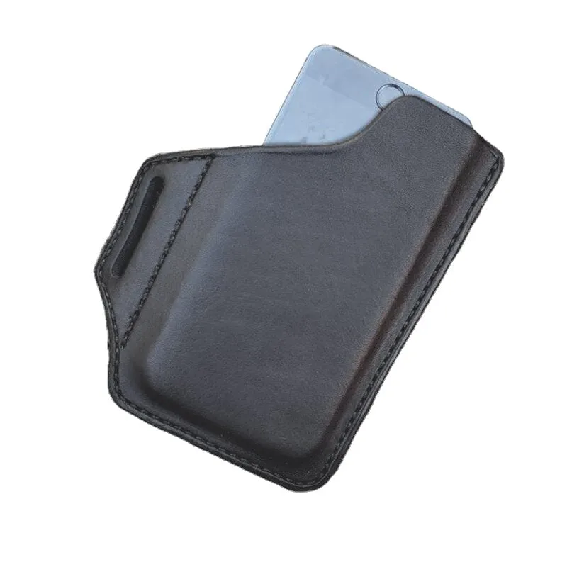 Men's Genuine Leather Convenient Solid Color 6.3inch Phone Case Wallet Belt Bag Waist Bag