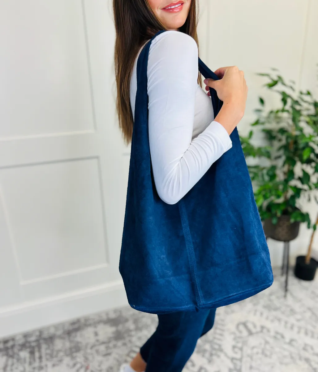 Navy Suede Tote Bag