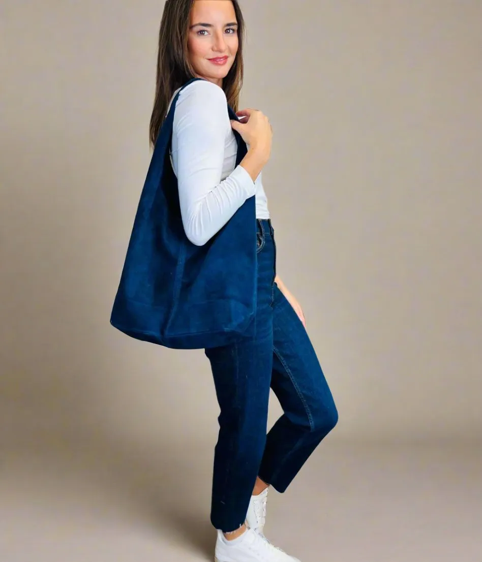 Navy Suede Tote Bag