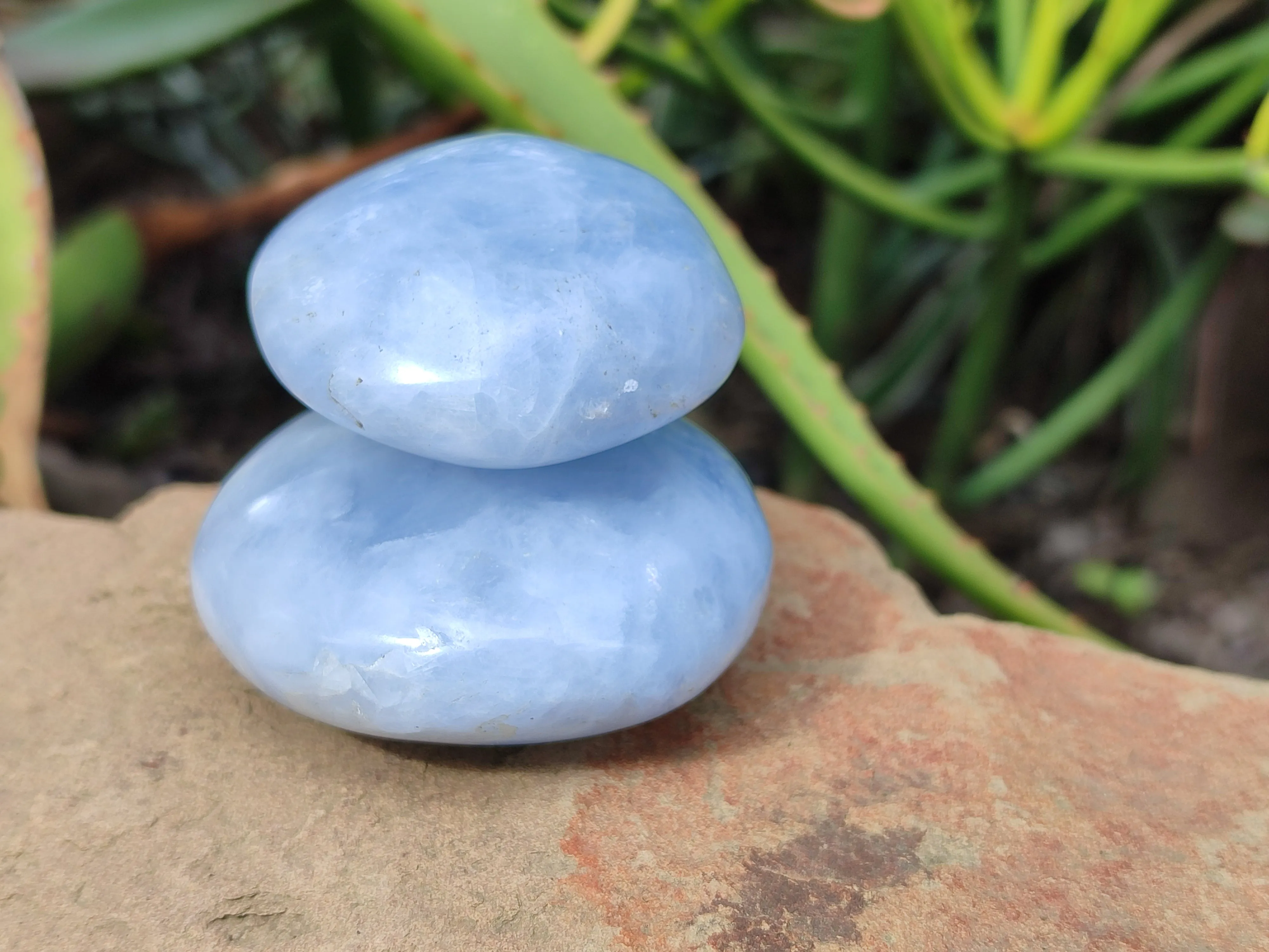 Polished Large Blue Calcite Galet / Palmstones - Sold per KG - From Madagascar