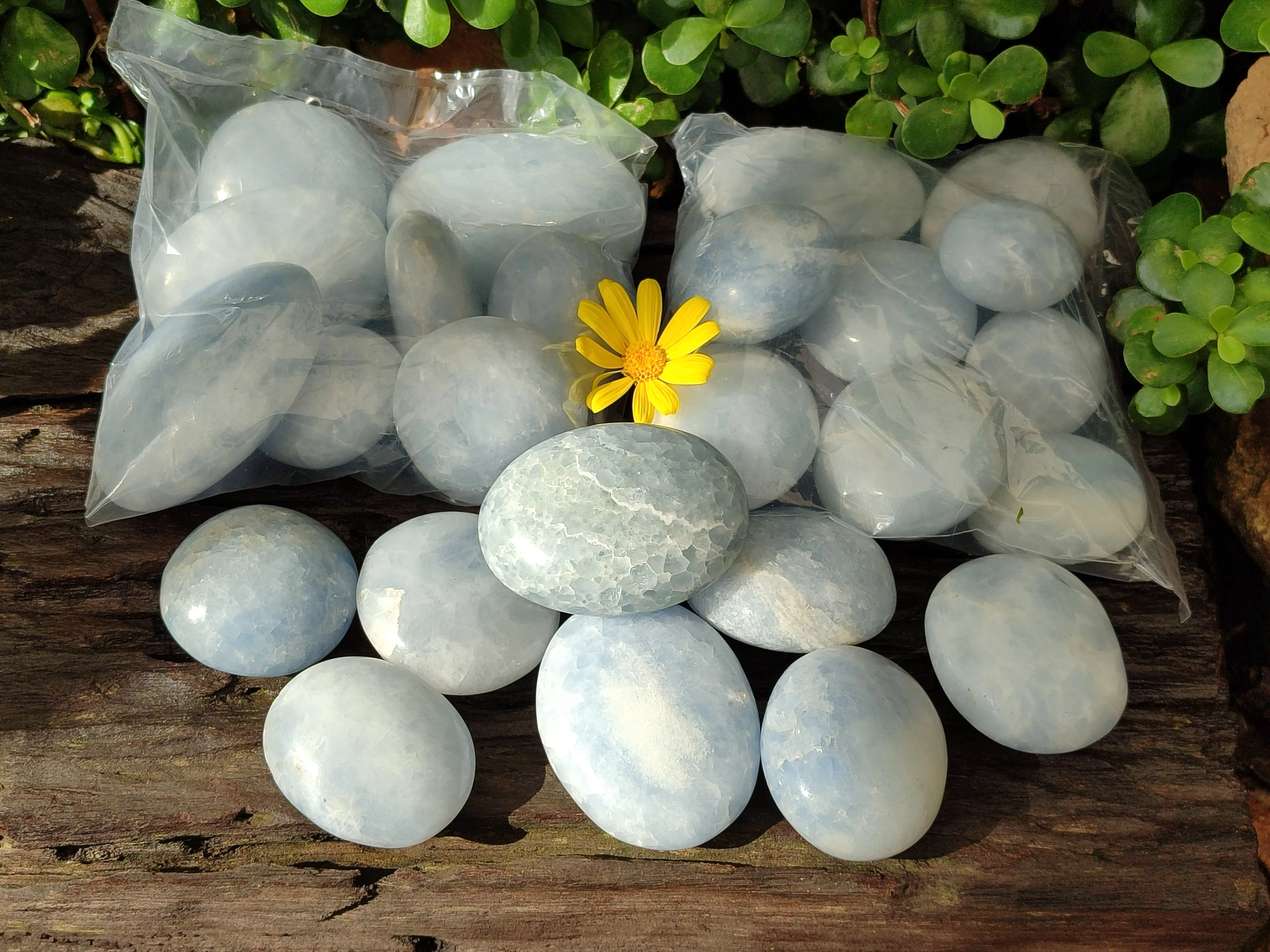 Polished Large Blue Calcite Galet / Palmstones - Sold per KG - From Madagascar