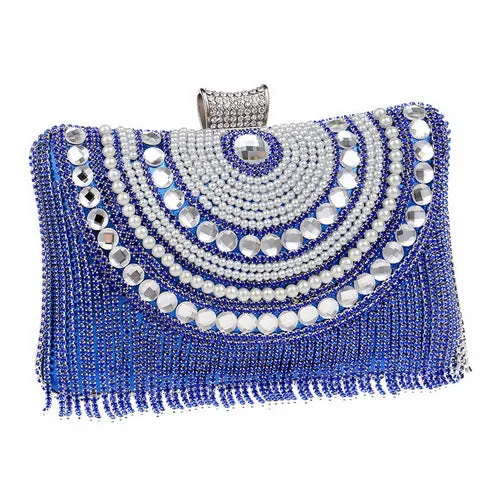 Polyester Rhinestones Diamonds And Beaded Metal Tassel Wedding Bag