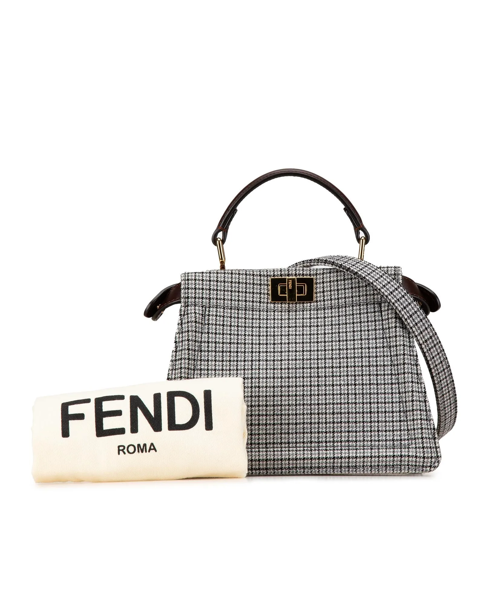 Small Wool Peekaboo ISeeU Houndstooth Satchel with Leather Strap